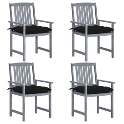 Chaises de jardin et coussins lot de 4 Gris Bois acacia massif 
