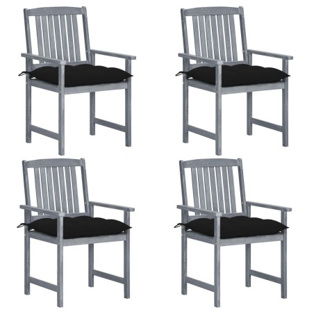 Chaises de jardin et coussins lot de 4 Gris Bois acacia massif 