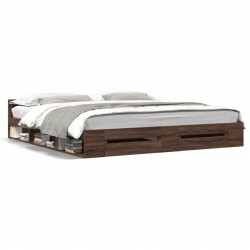 Cadre de lit avec tiroirs sans matelas chêne marron 200x200 cm 