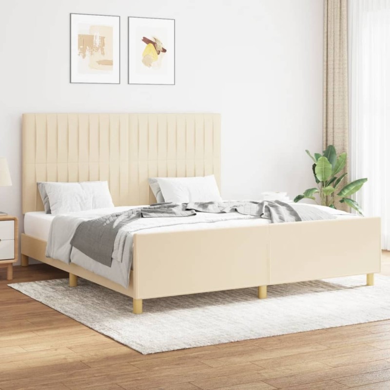 Cadre de lit sans matelas crème 160x200 cm tissu 