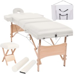 Table de massage pliable et tabouret 10 cm d'épaisseur Blanc 