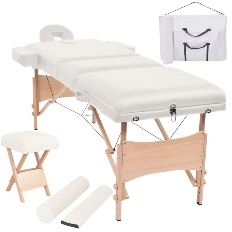 Table de massage pliable et tabouret 10 cm d'épaisseur Blanc 