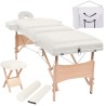 Table de massage pliable et tabouret 10 cm d'épaisseur Blanc 