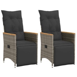 Chaises inclinables de jardin lot de 2 et coussins gris rotin 