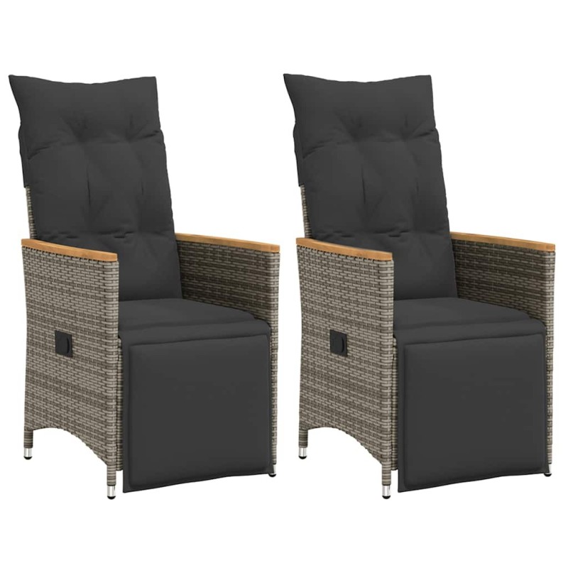 Chaises inclinables de jardin lot de 2 et coussins gris rotin 