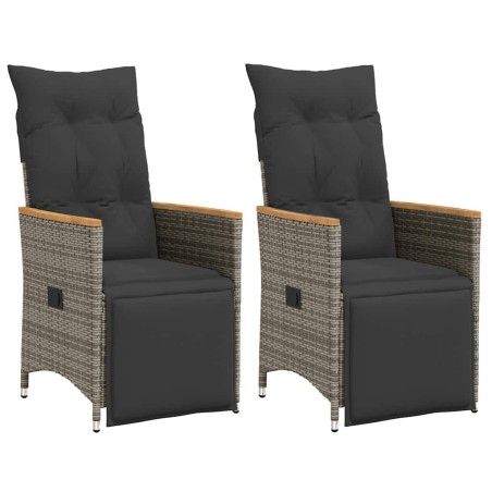 Chaises inclinables de jardin lot de 2 et coussins gris rotin 