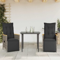 Chaises inclinables de jardin lot de 2 et coussins gris rotin 