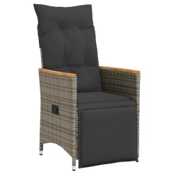 Chaises inclinables de jardin lot de 2 et coussins gris rotin 