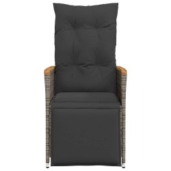 Chaises inclinables de jardin lot de 2 et coussins gris rotin 
