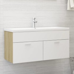 Armoire d'évier et lavabo intégré Blanc/chêne sonoma Aggloméré 
