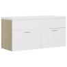 Armoire d'évier et lavabo intégré Blanc/chêne sonoma Aggloméré 