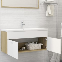 Armoire d'évier et lavabo intégré Blanc/chêne sonoma Aggloméré 