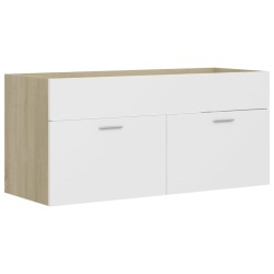 Armoire d'évier et lavabo intégré Blanc/chêne sonoma Aggloméré 