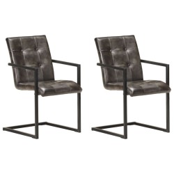 Chaises à manger cantilever lot de 2 gris cuir véritable 