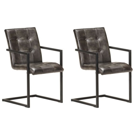 Chaises à manger cantilever lot de 2 gris cuir véritable 