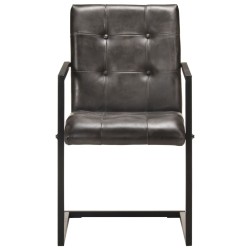 Chaises à manger cantilever lot de 2 gris cuir véritable 