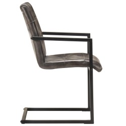 Chaises à manger cantilever lot de 2 gris cuir véritable 