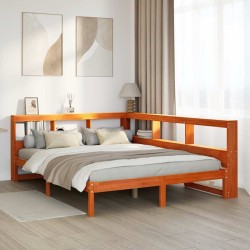 Lit bibliothèque sans matelas cire marron 140x190 cm pin massif 