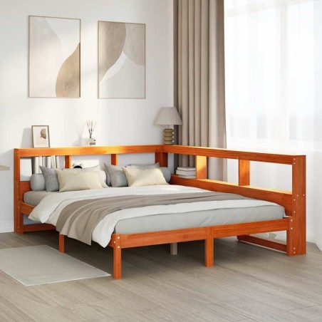 Lit bibliothèque sans matelas cire marron 140x190 cm pin massif 