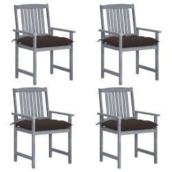 Chaises de jardin et coussins lot de 4 Gris Bois acacia massif 