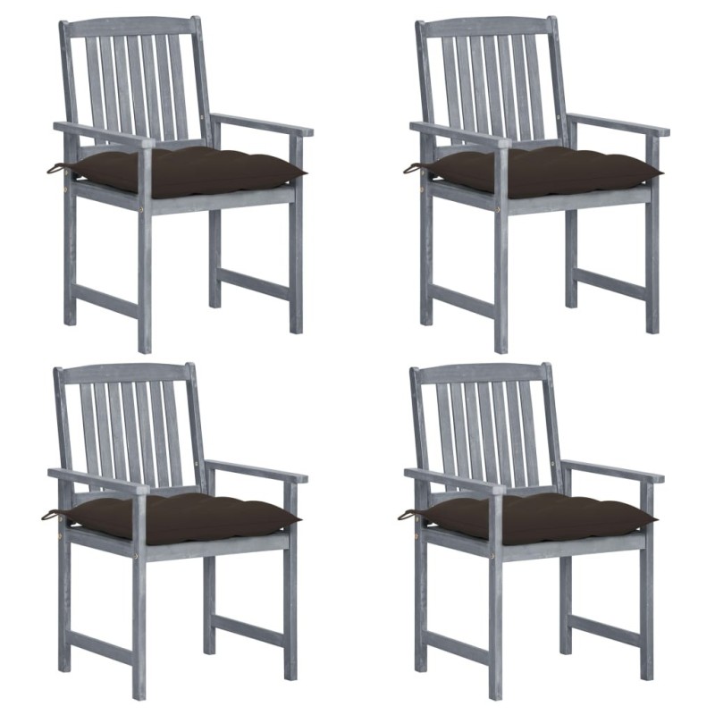 Chaises de jardin et coussins lot de 4 Gris Bois acacia massif Chaises de jardin et coussins lot de 4 Gris Bois acacia massif