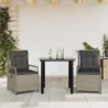 Ensemble à manger de jardin 3pcs coussins gris clair poly rotin 