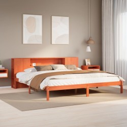 Lit bibliothèque sans matelas cire marron 180x200 cm pin massif 