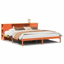 Lit bibliothèque sans matelas cire marron 180x200 cm pin massif 