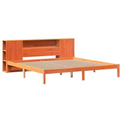 Lit bibliothèque sans matelas cire marron 180x200 cm pin massif 