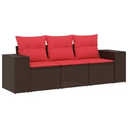 Salon de jardin avec coussins 3 pcs marron résine tressée 