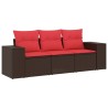 Salon de jardin avec coussins 3 pcs marron résine tressée 