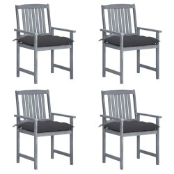 Chaises de jardin et coussins lot de 4 Gris Bois acacia massif 