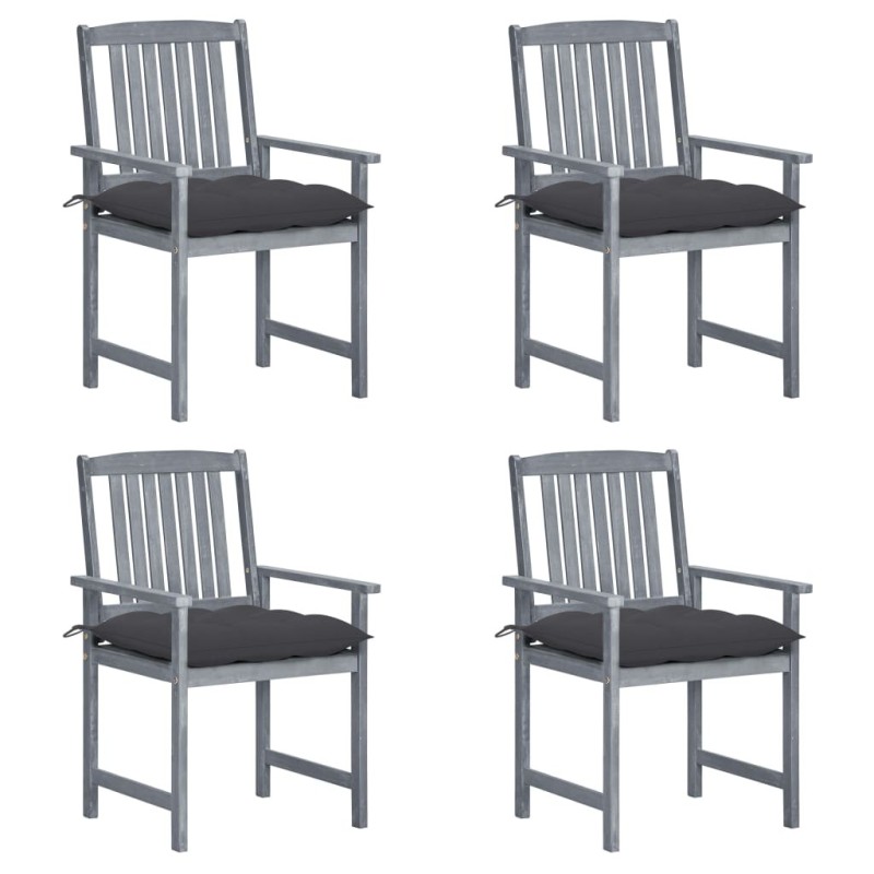 Chaises de jardin et coussins lot de 4 Gris Bois acacia massif Chaises de jardin et coussins lot de 4 Gris Bois acacia massif