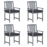 Chaises de jardin et coussins lot de 4 Gris Bois acacia massif 
