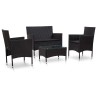 Salon de jardin 4 pcs avec coussins Résine tressée Noir 