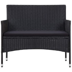 Salon de jardin 4 pcs avec coussins Résine tressée Noir 