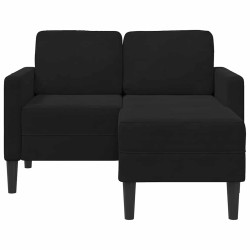 Canapé 2 places avec méridienne en L noir 125 cm velours 