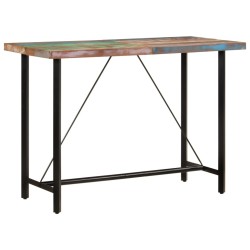 Table de bar 150x70x107 cm bois massif de récupération et fer 