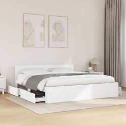 Cadre de lit avec tête de lit sans matelas blanc 200x200 cm 