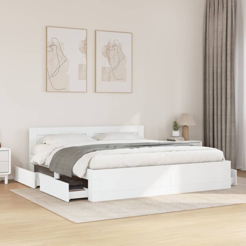 Cadre de lit avec tête de lit sans matelas blanc 200x200 cm 