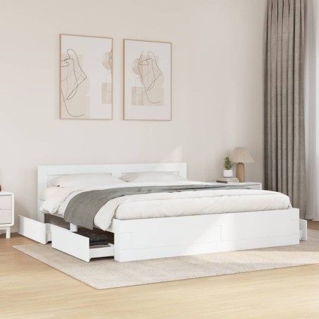 Cadre de lit avec tête de lit sans matelas blanc 200x200 cm 