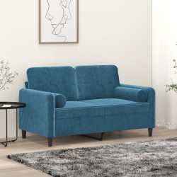 Canapé 2 places avec oreillers décoratifs bleu 120 cm velours 