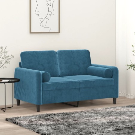 Canapé 2 places avec oreillers décoratifs bleu 120 cm velours 