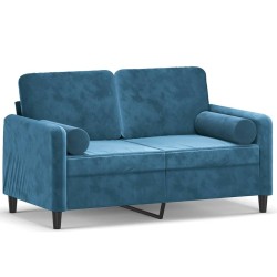 Canapé 2 places avec oreillers décoratifs bleu 120 cm velours 