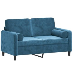 Canapé 2 places avec oreillers décoratifs bleu 120 cm velours 