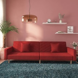Canapé-lit à 2 places avec deux oreillers rouge bordeaux tissu 