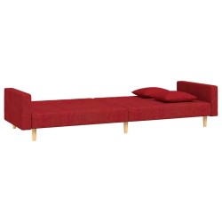 Canapé-lit à 2 places avec deux oreillers rouge bordeaux tissu 