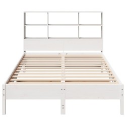 Lit bibliothèque sans matelas blanc 140x190 cm bois pin massif 
