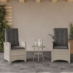 Ensemble de bistro 3 pcs et coussins gris clair résine tressée 
