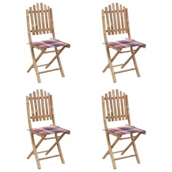 Mobilier à dîner d'extérieur pliable 5 pcs avec coussins bambou 